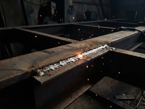 Detalhe de solda e conexão em perfil metálico — acabamento estrutural profissional