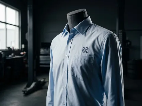 Camisa de manga longa social com bordado discreto — uniforme corporativo para equipe de oficina automotiva